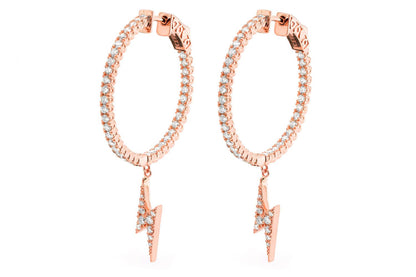 INSIDE-OUT DANGLING LIGHTNING BOLT HOOP DIAMOND EARRINGS 14K SOLID GOLD 2.00CTW
