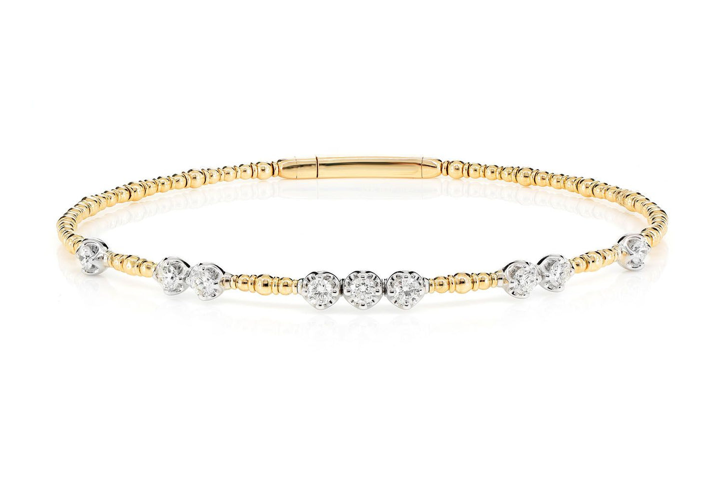 GRADUATED BEADED FLEX DIAMOND BANGLE BRACELET 14K SOLID GOLD 0.60CTW