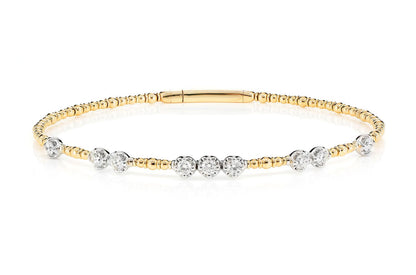 GRADUATED BEADED FLEX DIAMOND BANGLE BRACELET 14K SOLID GOLD 0.60CTW