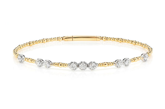 GRADUATED BEADED FLEX DIAMOND BANGLE BRACELET 14K SOLID GOLD 0.60CTW