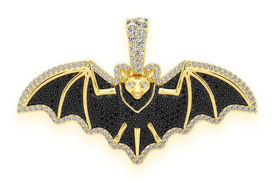 FRUIT BAT BLACK & WHITE DIAMOND PENDANT 14K SOLID GOLD 1.75CTW
