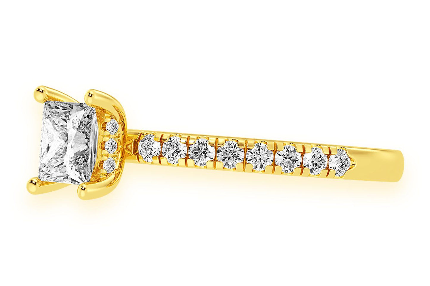THINN - 0.75CT PRINCESS SOLITAIRE - ONE ROW UNDER HALO - DIAMOND ENGAGEMENT RING