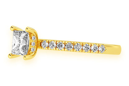 THINN - 0.75CT PRINCESS SOLITAIRE - ONE ROW UNDER HALO - DIAMOND ENGAGEMENT RING