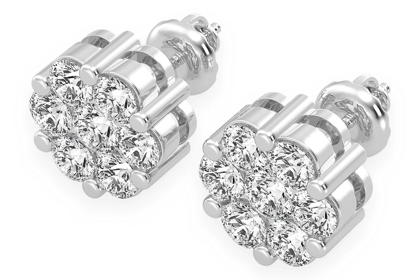0.50CTW FLOWER STUD DIAMOND EARRINGS 14K SOLID GOLD