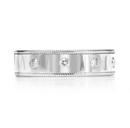 BORDER DETAIL GYPSY SET DIAMOND BAND RING 14K SOLID GOLD 0.45CTW
