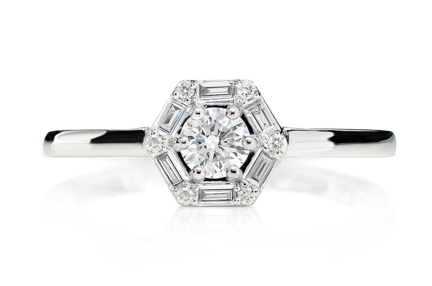 0.50CTW HEXAGON DIAMOND HALO RING 14K SOLID GOLD