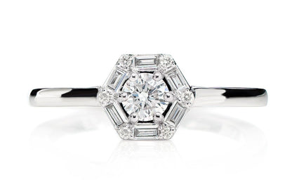 0.50CTW HEXAGON DIAMOND HALO RING 14K SOLID GOLD