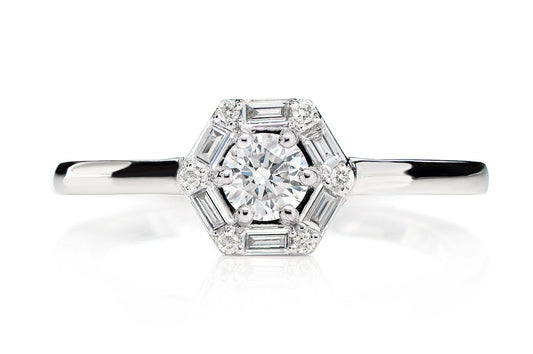INEL HALO CU DIAMANT HEXAGONAL DE 0.50 CTW, AUR MASIV DE 14K