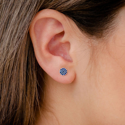 ROUND SAPPHIRE CLUSTER STUD EARRINGS 14K SOLID GOLD 0.30CTW