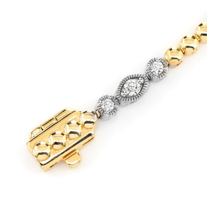 OVAL AND ROUND DIAMOND BEAD BEZEL LINK BRACELET 14K SOLID GOLD 0.66CTW