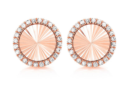 STARBURST DISC DIAMOND HALO STUD EARRINGS 14K SOLID GOLD 0.35CTW