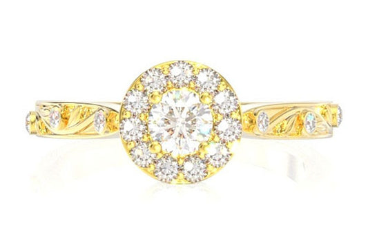HALO BEZEL VINE DIAMOND RING 14K SOLID GOLD 0.35CTW