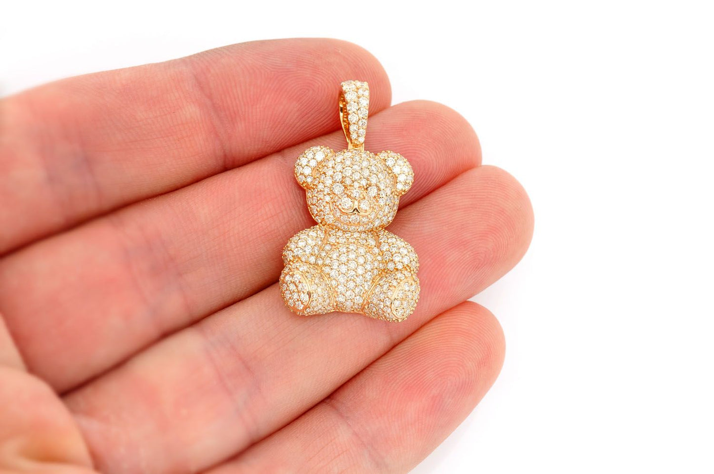 TEDDY BEAR DIAMOND PENDANT 14K SOLID GOLD 2.65CTW