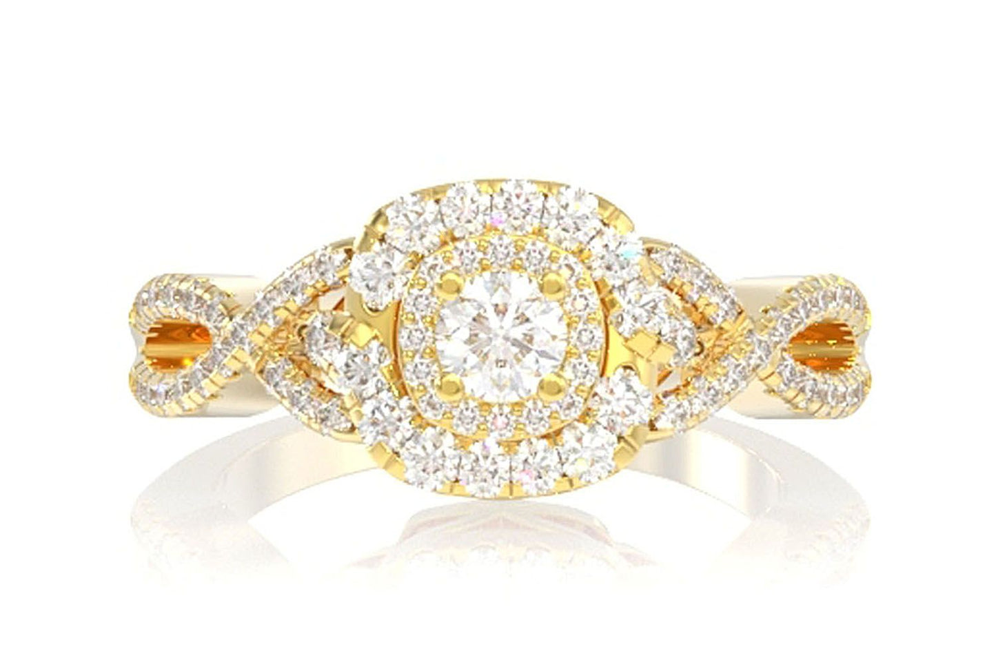 0.70CTW ROUND DIAMOND HALO CROSSOVER SHANK - DIAMOND ENGAGEMENT RING