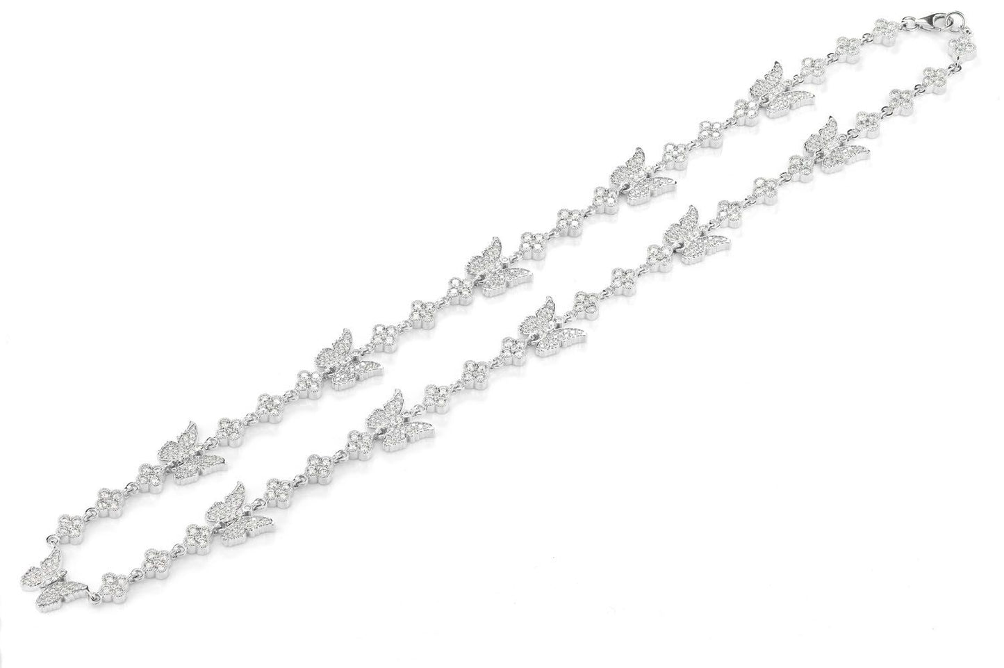 BUTTERFLY CLOVER DIAMOND STATION CHAIN 14K SOLID GOLD 7.20CTW
