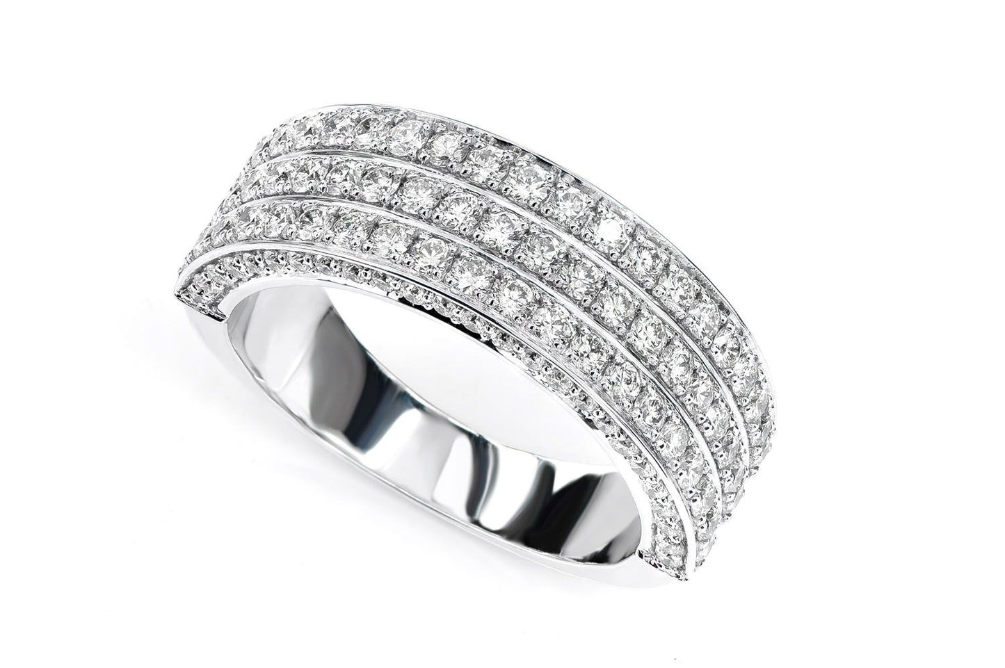 THREE ROW DIAMOND BAND RING 14K SOLID GOLD 2.00CTW