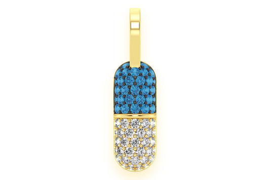 PANDANTIV CAPSULĂ BLUE PILL CU DIAMANT, AUR MASIV DE 14K, 0.50CTW