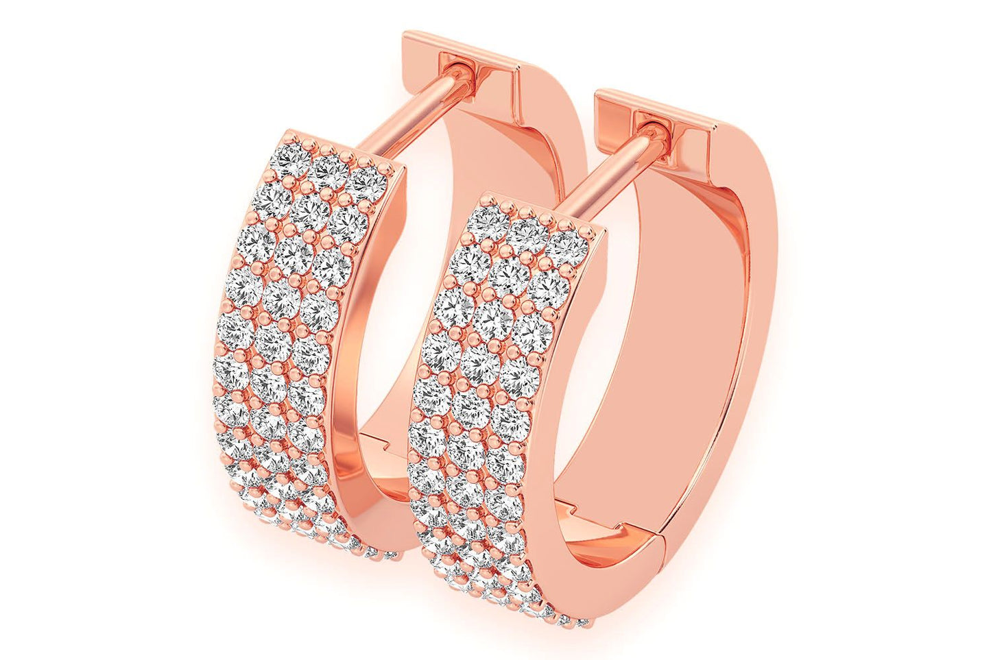 THREE ROW HOOP DIAMOND EARRINGS 14K SOLID GOLD 0.66CTW