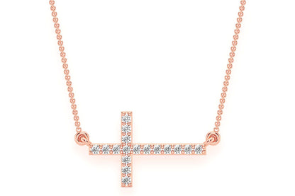 SIDEWAYS CROSS DIAMOND NECKLACE CONNECTED 14K SOLID GOLD 0.10CTW