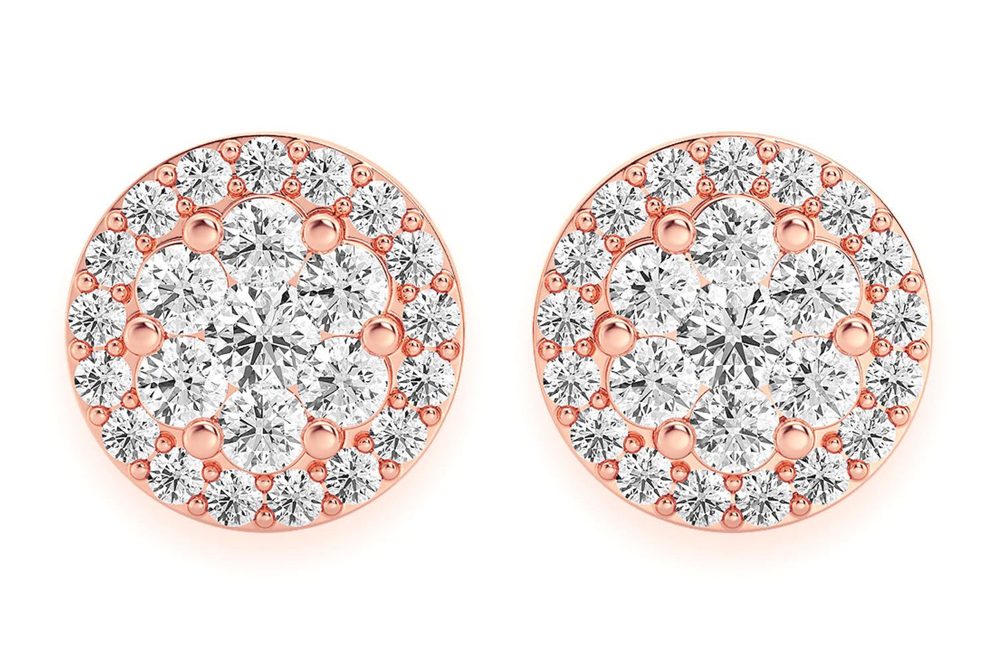 CERCEI CU DIAMANT ȘTIF CU HALO DE FLOARE DE 1,50 CT, AUR MASIV DE 14K