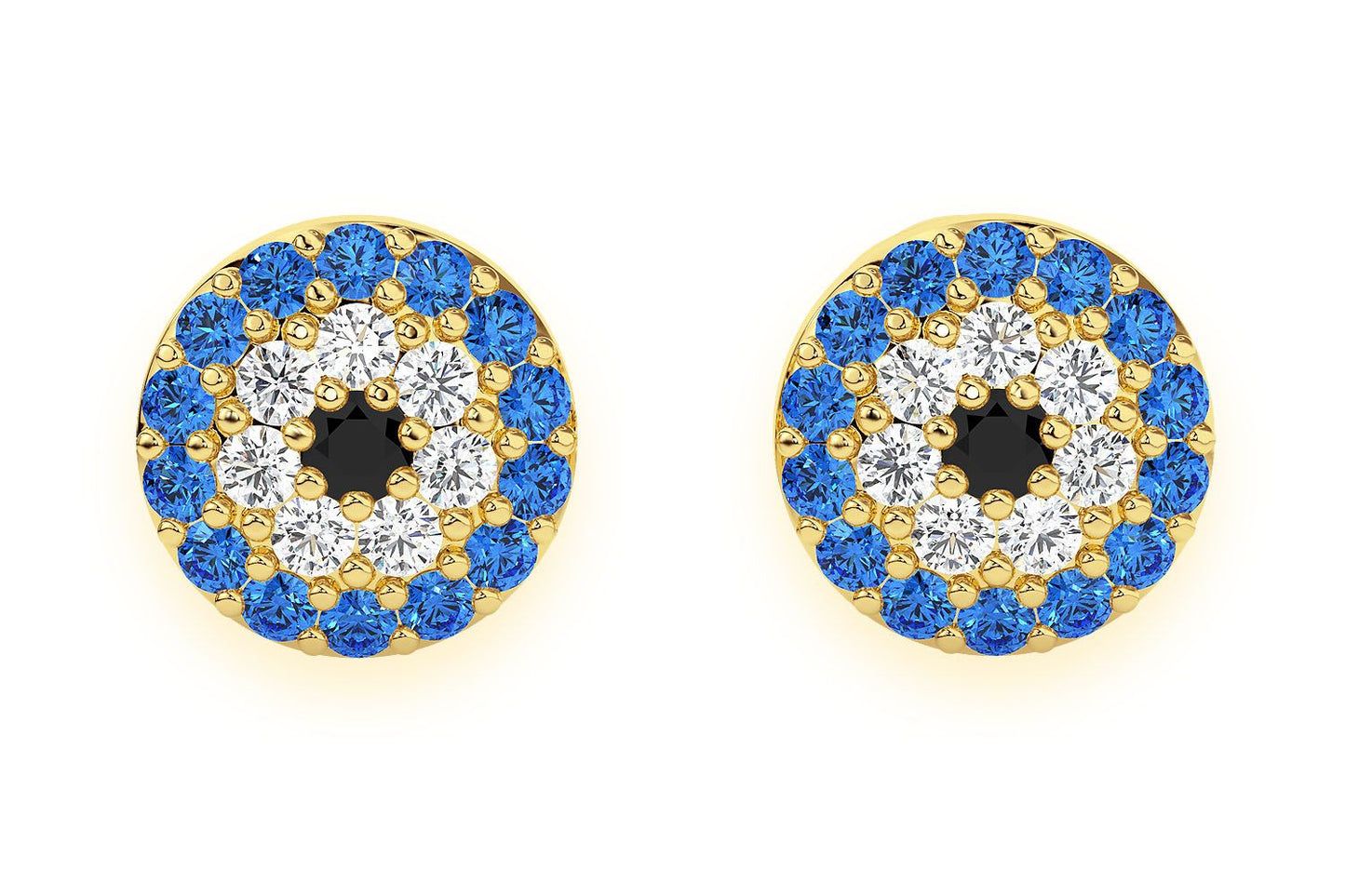 ROUND EVIL EYE STUD DIAMOND EARRINGS 14K SOLID GOLD 0.25CTW