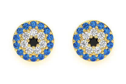 ROUND EVIL EYE STUD DIAMOND EARRINGS 14K SOLID GOLD 0.25CTW