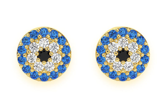 ROUND EVIL EYE STUD DIAMOND EARRINGS 14K SOLID GOLD 0.25CTW