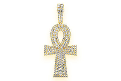 ANKH DOUBLE LAYER DIAMOND PENDANT 14K SOLID GOLD 2.10CTW