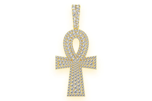ANKH DOUBLE LAYER DIAMOND PENDANT 14K SOLID GOLD 2.10CTW