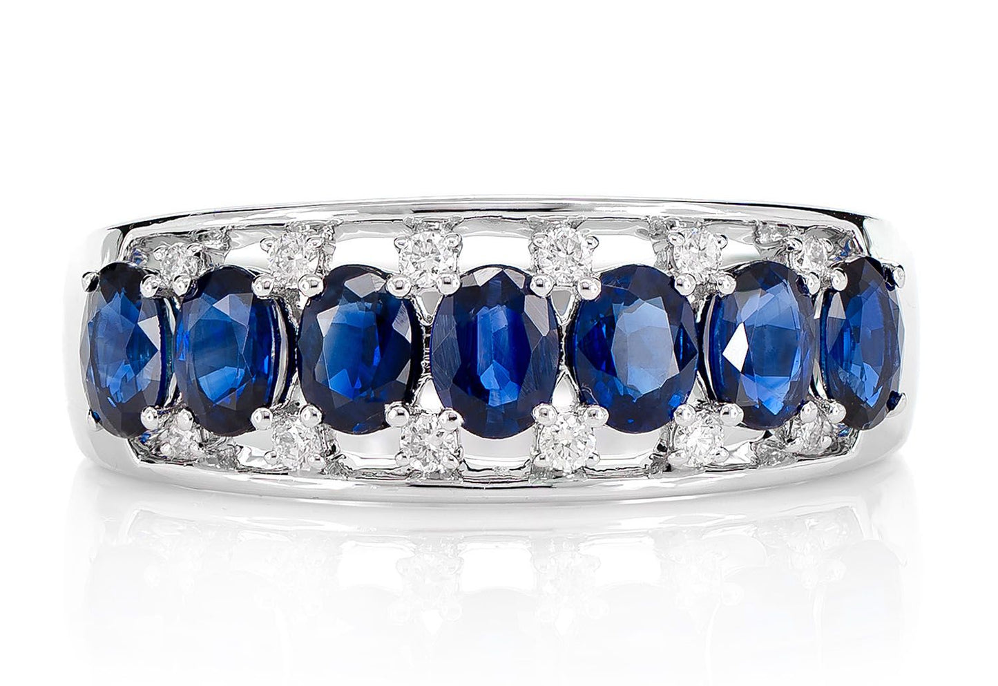 SAPPHIRE & DIAMOND OPEN BAND RING 14K SOLID GOLD 1.50CTW