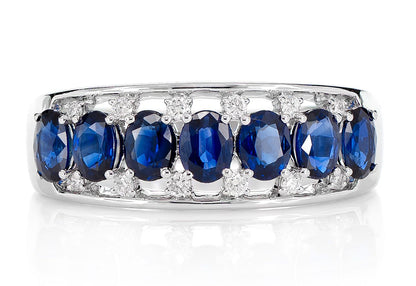 SAPPHIRE & DIAMOND OPEN BAND RING 14K SOLID GOLD 1.50CTW