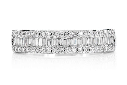 ONE ROW GRADUATED BORDER BAGUETTE & ROUND DIAMOND BAND RING 14K SOLID GOLD 0.50CTW