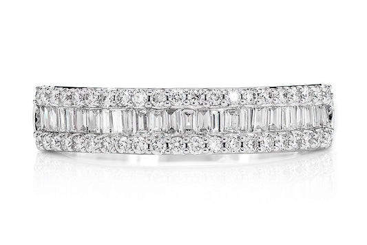ONE ROW GRADUATED BORDER BAGUETTE & ROUND DIAMOND BAND RING 14K SOLID GOLD 0.50CTW