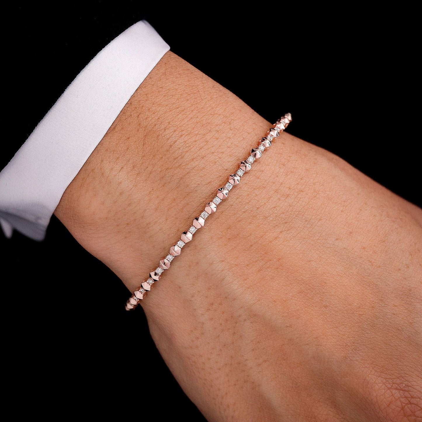 POINTED HEX DIAMOND FLEX BANGLE BRACELET 0.25CTW 14K SOLID GOLD