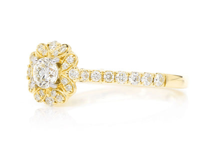 ROUND FLORAL HALO DIAMOND RING 14K SOLID GOLD 0.75CTW