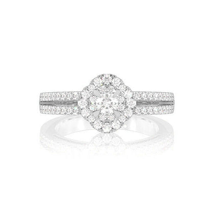 0.50CTW DOUBLE HALO FLOWER SPLIT SHANK - DIAMOND ENGAGEMENT RING