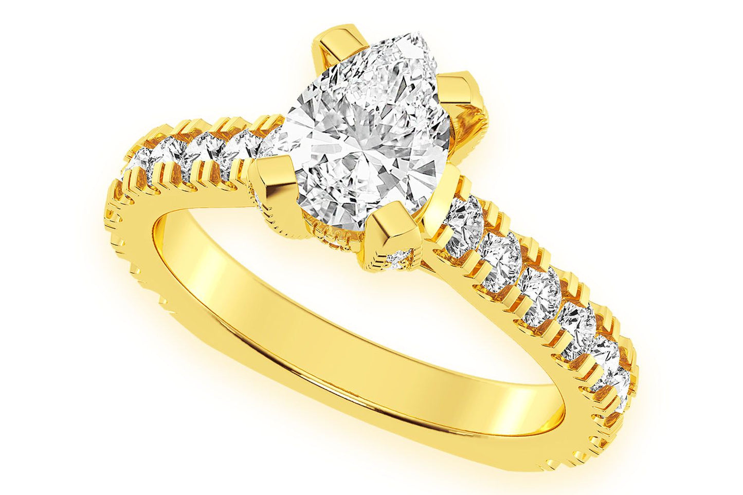 THINN - 1.00CT PEAR SOLITAIRE - SINGLE ROW SCALLOP - DIAMOND ENGAGEMENT RING