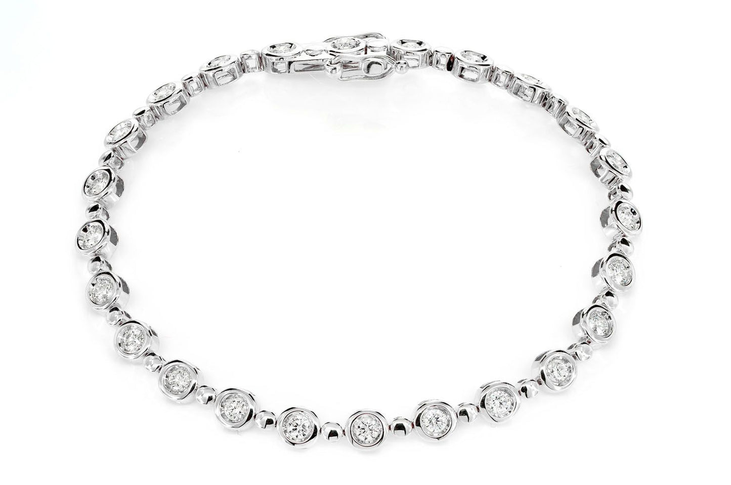DIAMOND BEZEL BEADED LINK BRACELET 14K SOLID GOLD 1.75CTW