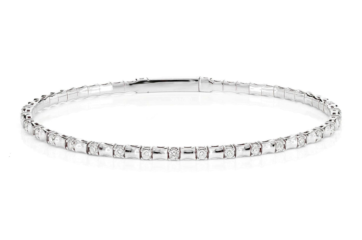 CURVED BEAD AND ROUND DIAMOND FLEX BANGLE BRACELET 14K SOLID GOLD 0.40CTW