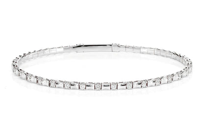 CURVED BEAD AND ROUND DIAMOND FLEX BANGLE BRACELET 14K SOLID GOLD 0.40CTW