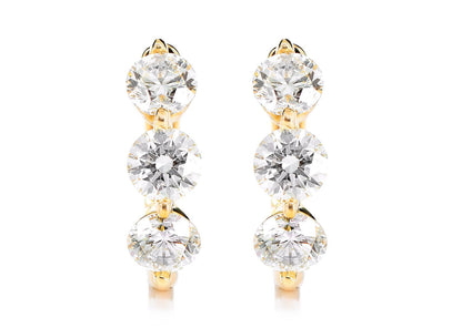 THREE STONE DIAMOND HOOP EARRINGS 14K SOLID GOLD 1.75CTW