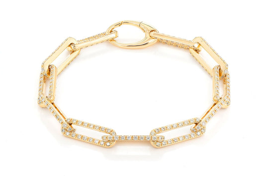 1 ROW ELONGATED ROLO LINK DIAMOND BRACELET 14K GOLD 3.25CTW
