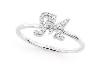 INEL CU DIAMANT CU LITERA CURSIVĂ M, AUR MASIV DE 14K, 0.10CTW