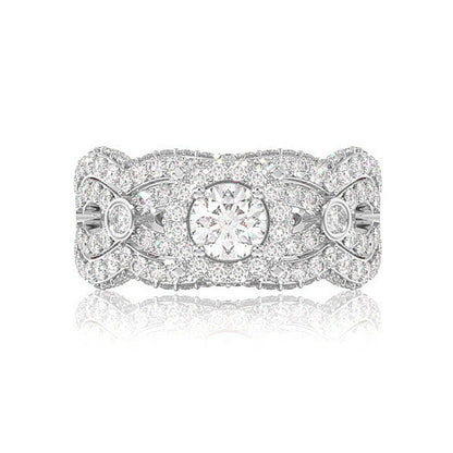 ROUND HALO WIDE TWISTED SHANK DIAMOND ENGAGEMENT RING - 1.85CTW