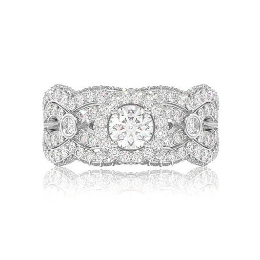 ROUND HALO WIDE TWISTED SHANK DIAMOND ENGAGEMENT RING - 1.85CTW