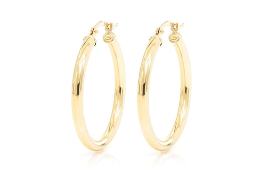 3MM HOOP EARRINGS 14K SOLID GOLD MEDIUM