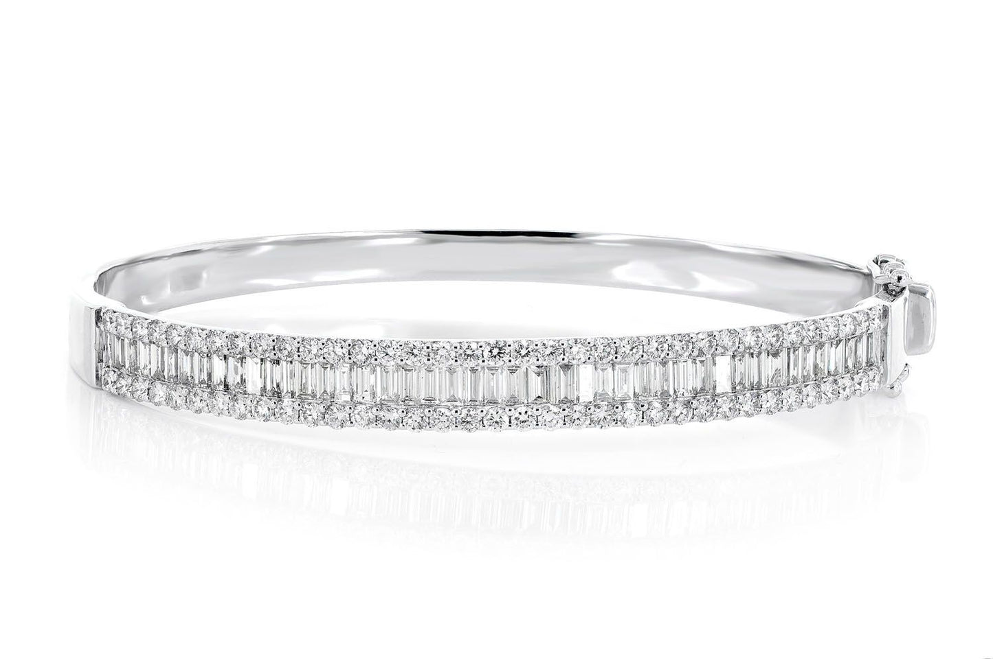BAGUETTE AND ROUND DIAMOND BORDER BANGLE BRACELET 14K SOLID GOLD 3.50CTW