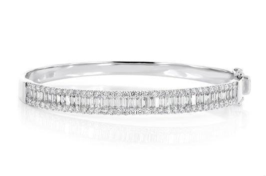 BRĂȚARĂ CU BAGHETĂ ȘI DIAMANTE ROTUNDE, AUR MASIV DE 14K, 3.50 CT