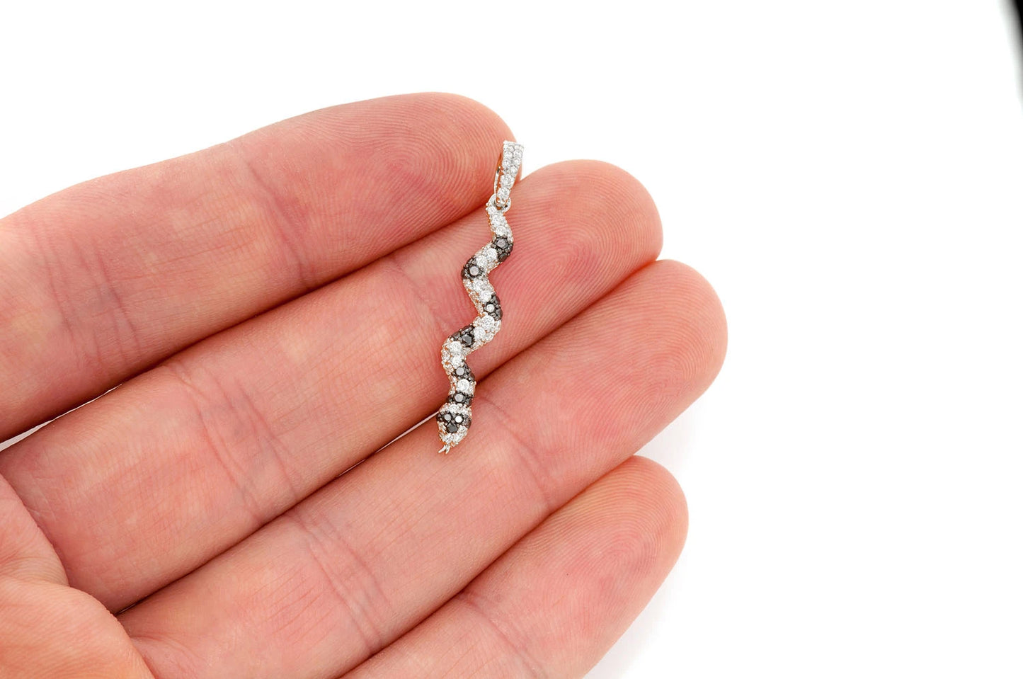 SNAKE BLACK & WHITE DIAMOND PENDANT 14K SOLID GOLD 0.60CTW