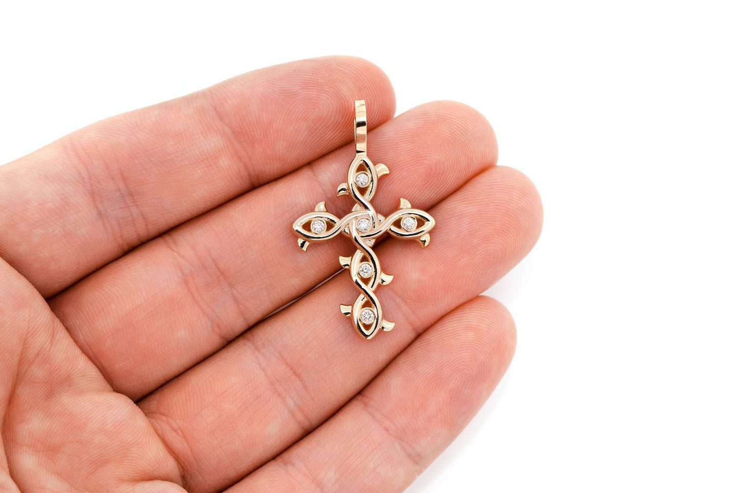THORN BEZEL CROSS DIAMOND PENDANT 14K SOLID GOLD 0.12CTW